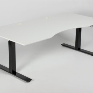 Hæve-sænkebord med mavebue - hvid laminat/sort stel