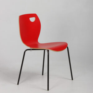 Laura kantinestol - rød laminat med krydsfinérskant