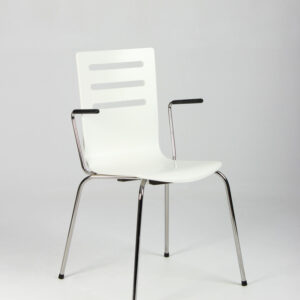 Kantinestol med armlæn - hvid/krom