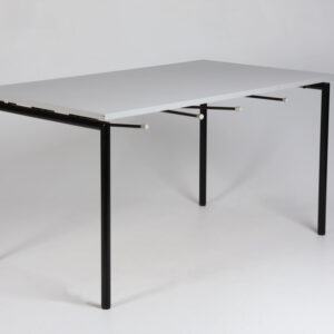 Kantinebord med stoleophæng - lys grå laminat/sort stel