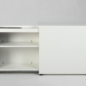 Lavt venstrevendt udtræksskab - hvid/sort laminat