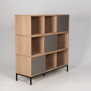 Narbutas reol med skydelåger - egefinér/gråbeige laminat