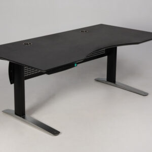 Linak hæve sænkebord med frontplade - sort linoleum/børstet stål