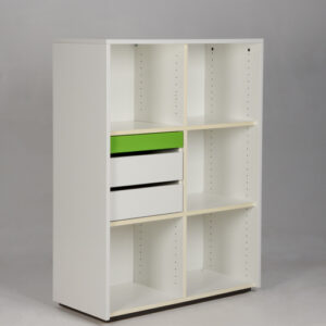 Dencon reol med 5 rum og skuffer - grøn/hvid laminat