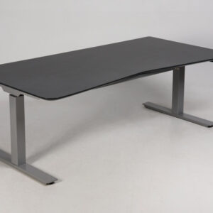 Hæve sænkebord med mavebue - antracitgrå laminat/gråt stel
