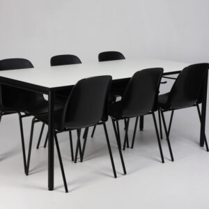 Kantinesæt med stoleophæng til 6 personer - sort/hvid