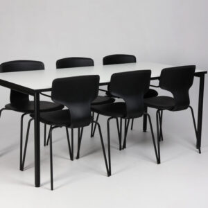 Kantinesæt med stoleophæng til 6 personer - sort/hvid