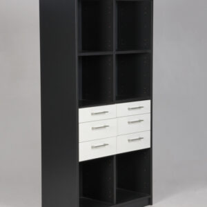 Høj reol med 6 skuffer - hvid/antracit laminat