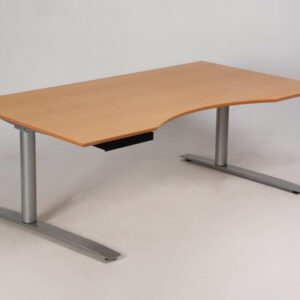 Hæve sænkebord med mavebue - birk/gråt stel