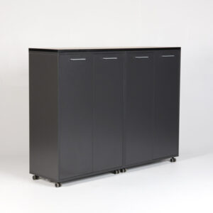 Dobbelt kontorskab med topplade og hjul - bambus/antracitgrå laminat