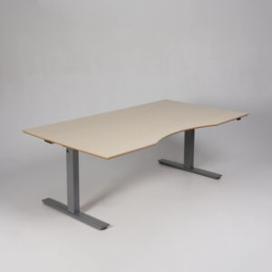 Hæve sænkebord med mavebue - birkelaminat/gråt stel