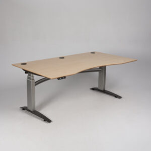 Hæve sænkebord med mavebue - lys birkelaminat/gråt stel