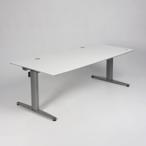 Montana/Bondo hæve sænkebord - hvid laminat/gråt stel