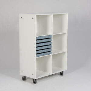 Montana CO16 reol med brevbakker og hjul - hvid/blåmetallic