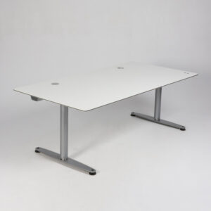 Montana/Bondo hæve sænkebord - hvid laminat/gråt stel