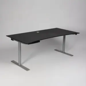 Linak hæve sænkebord med mavebue - sort linoleum/gråt stel